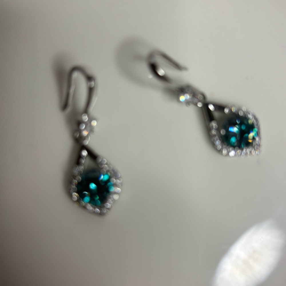 Teal Crystal Drop Earrings - Women Jewelry - Picture 2 of 4